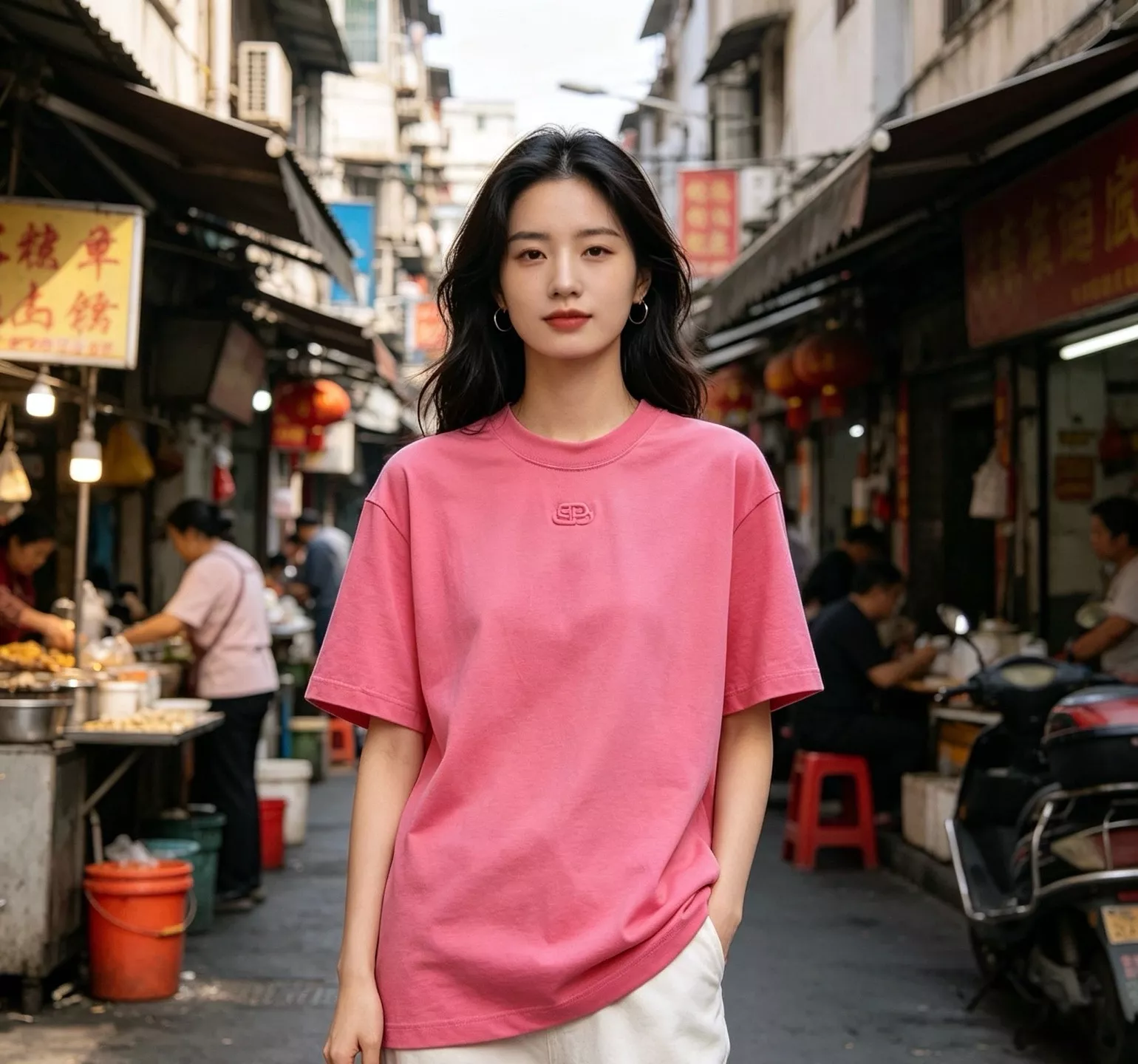 발렌시아가 락 디테일 로고 자수 반소매 상세 이미지 11