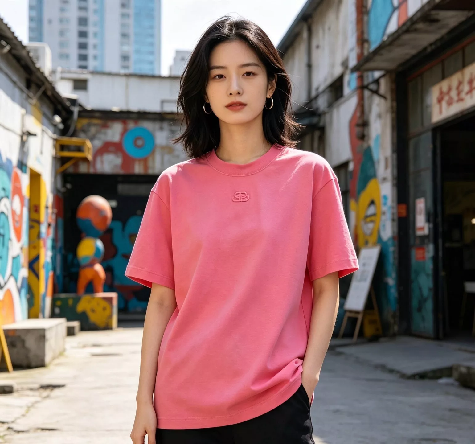 발렌시아가 락 디테일 로고 자수 반소매 상세 이미지 13
