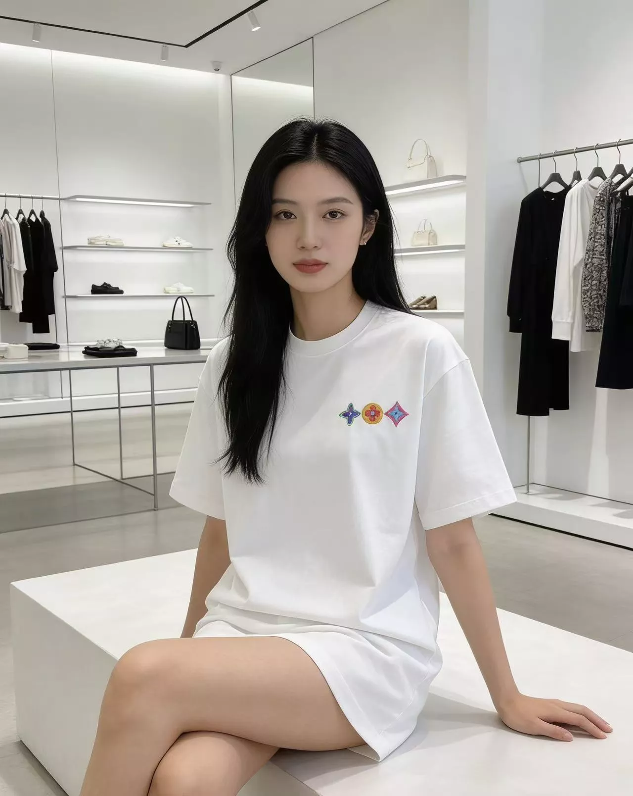 루이비통 컬러 플라워 자수 반소매 티셔츠 상세 이미지 11
