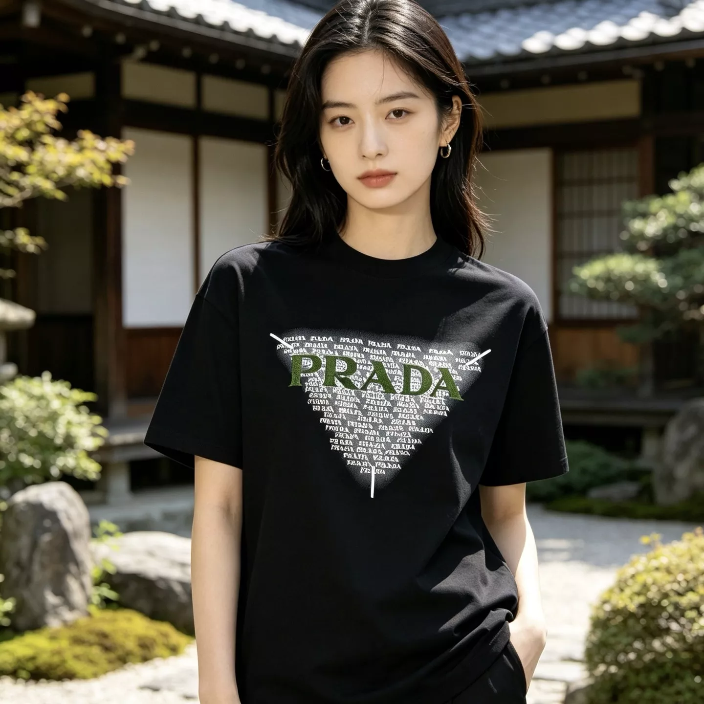 프라다 삼각 로고 자수 반소매 상의 상세 이미지 12