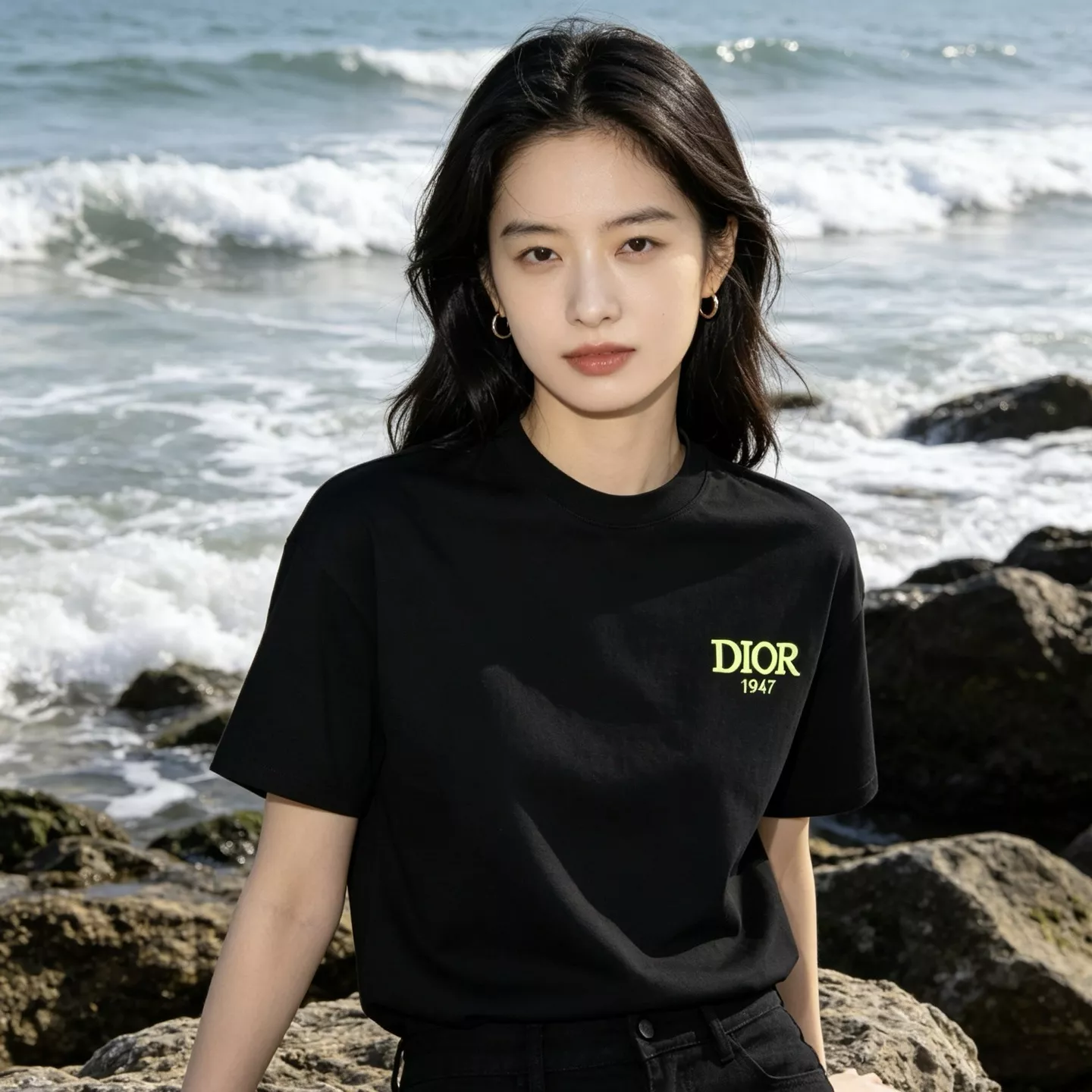 디올 형광 그린 로고 자수 반소매 상세 이미지 13