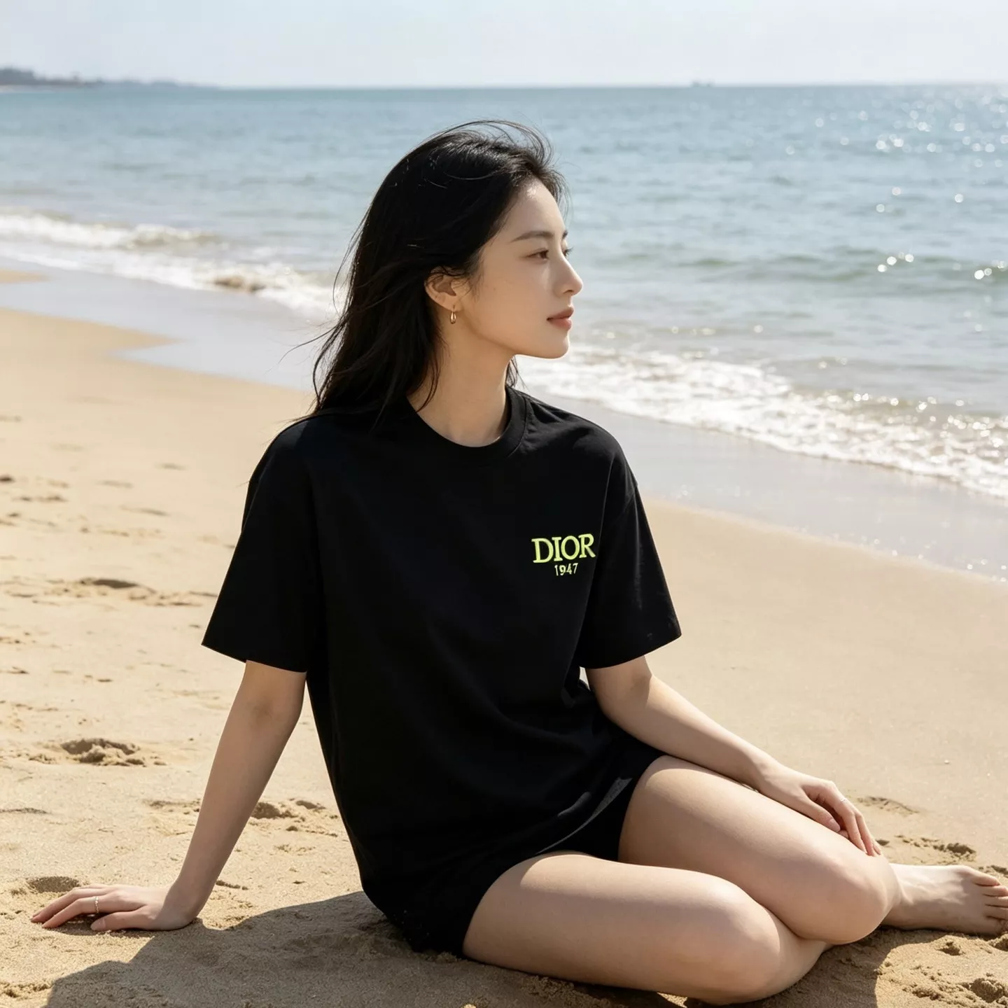 디올 형광 그린 로고 자수 반소매 상세 이미지 11