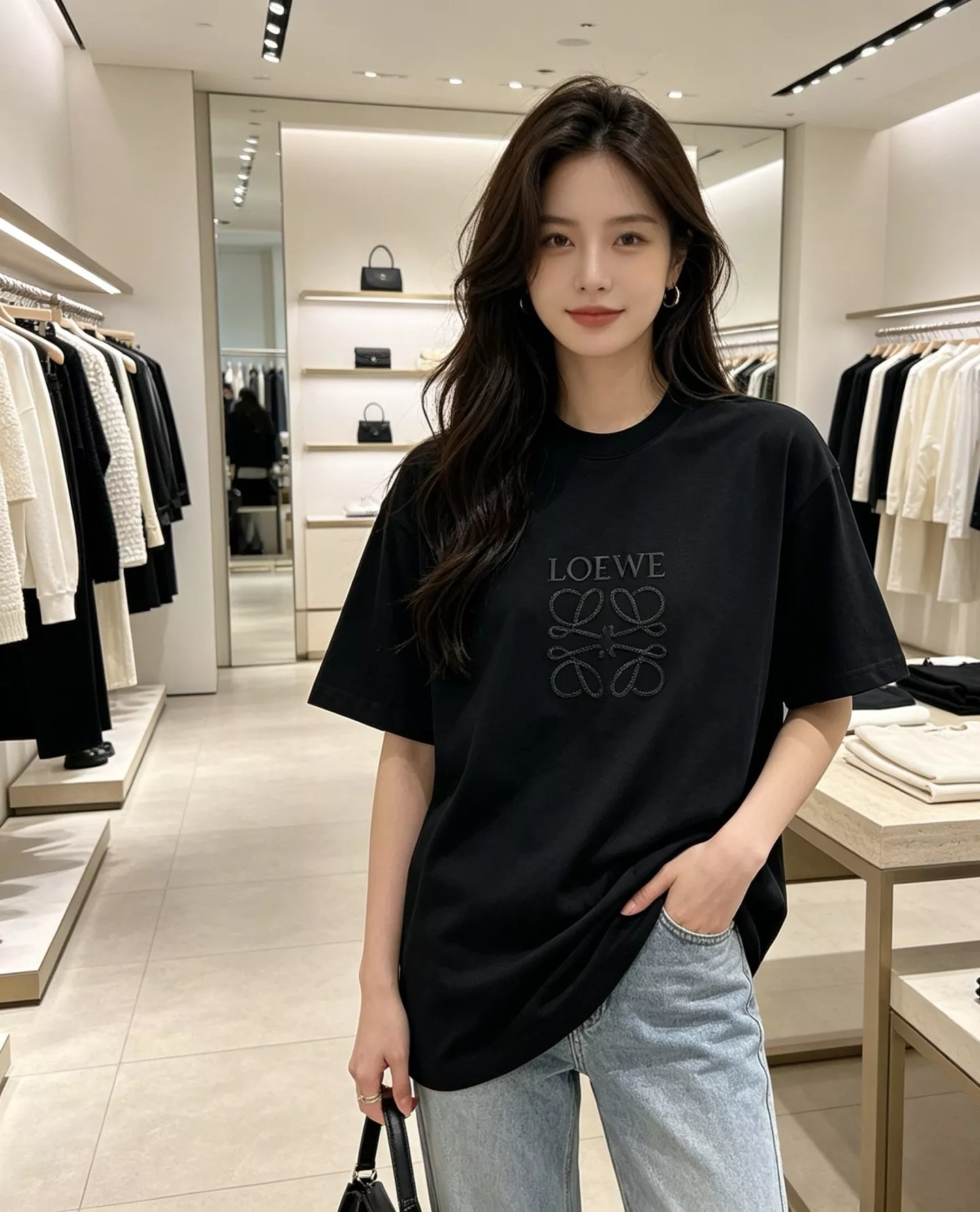 로에베 아나그램 자수 로고 반소매 상의 상세 이미지 13
