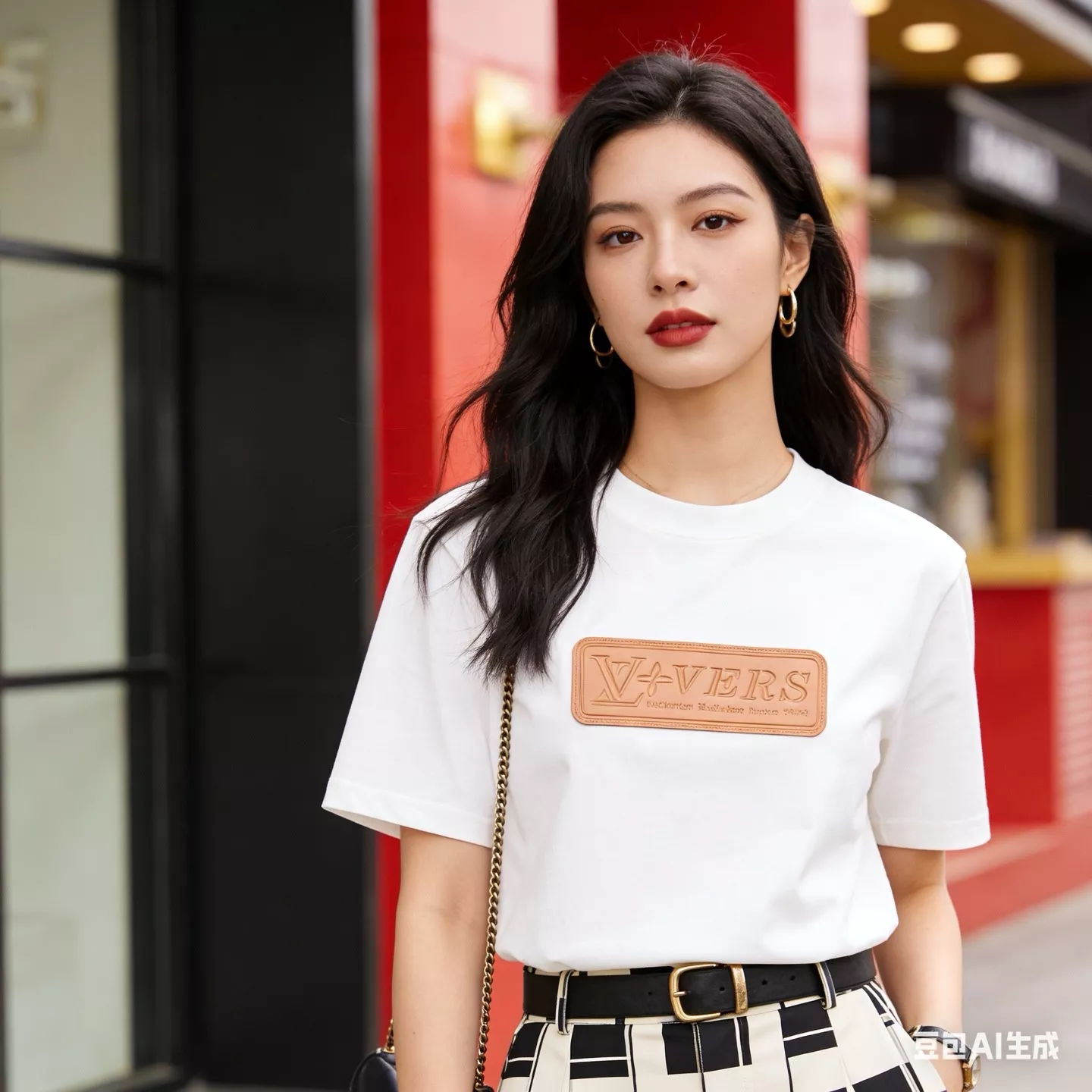 루이비통 가슴 가죽 패치 반소매 티셔츠 상세 이미지 15