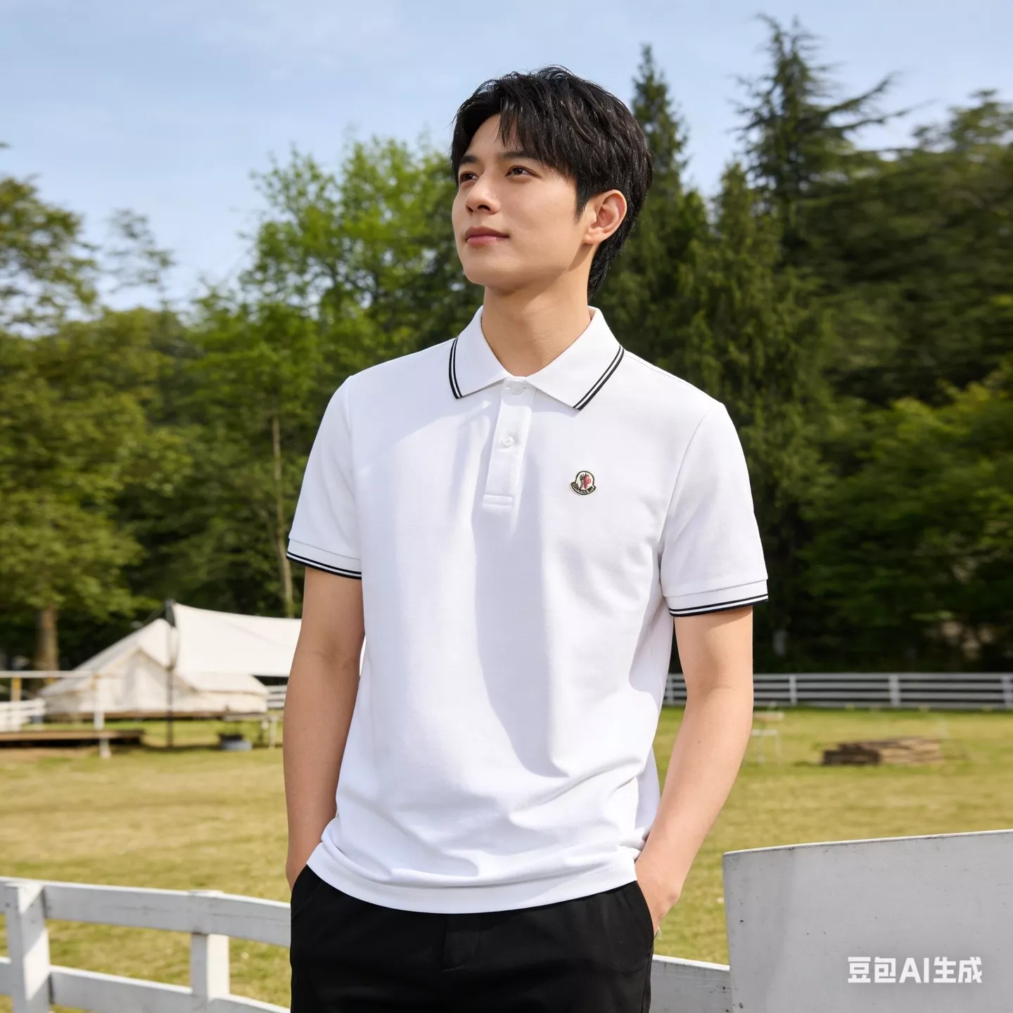 몽클레어 로고 배색 스트라이프 폴로 반소매 상세 이미지 13