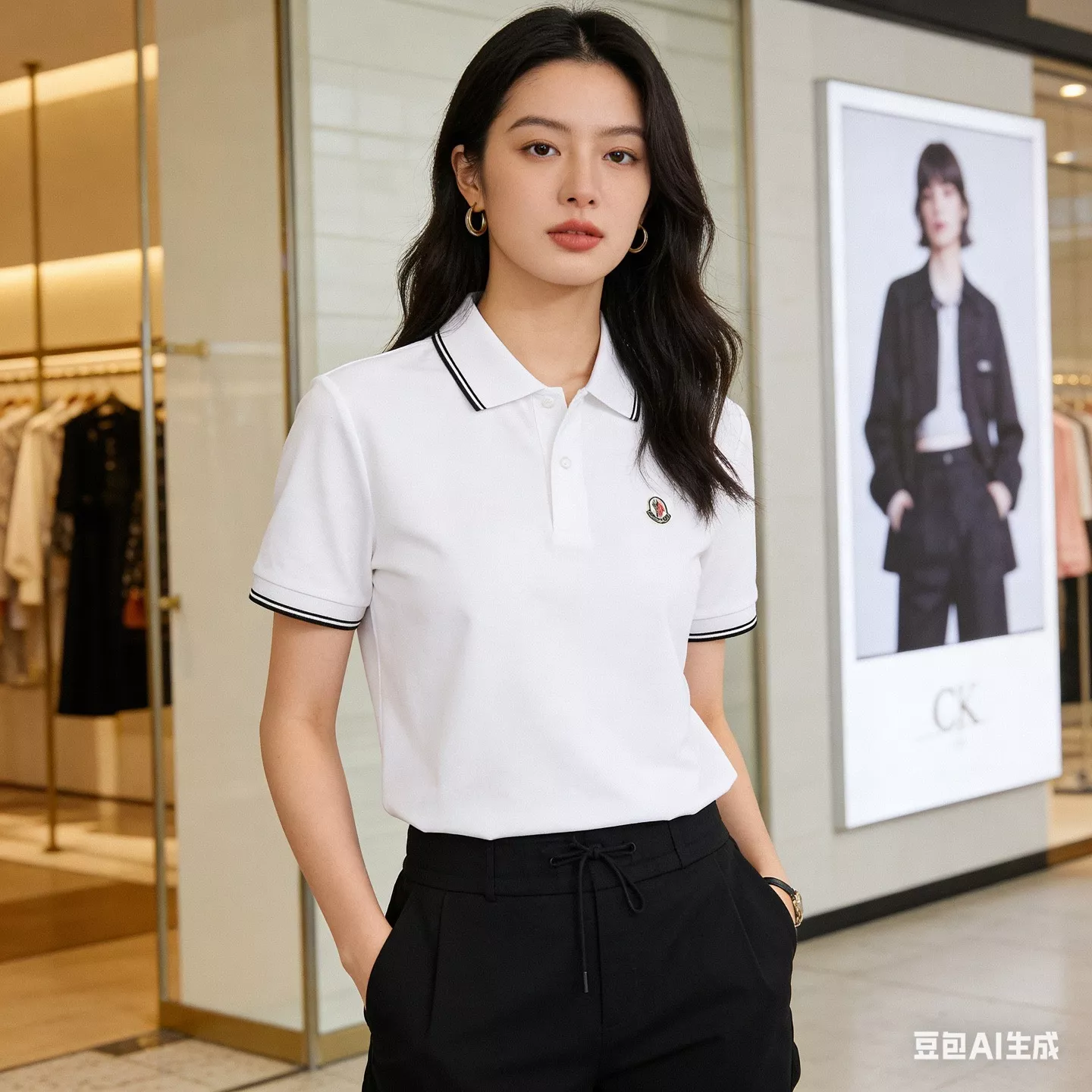 몽클레어 로고 배색 스트라이프 폴로 반소매 상세 이미지 12