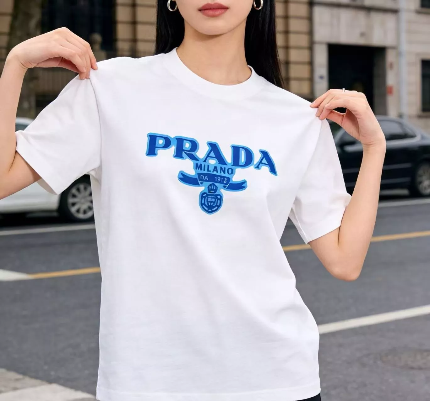 프라다 블루 로고 프린트 반소매 상세 이미지 15