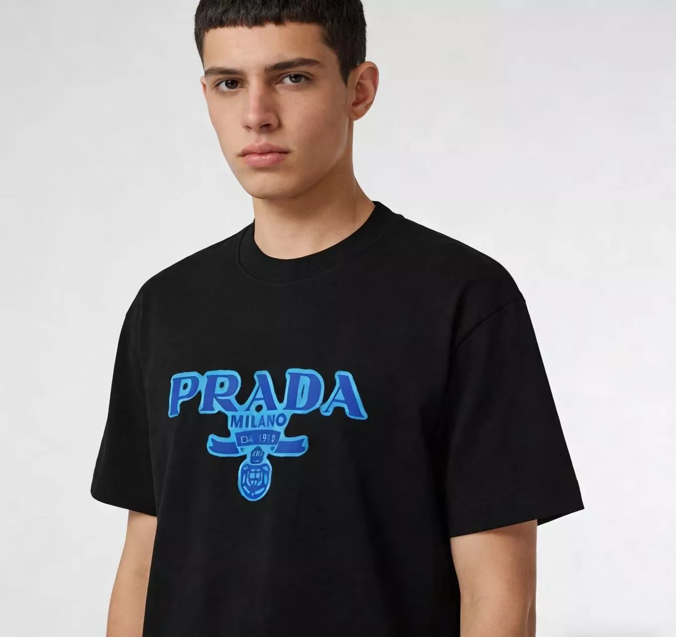 프라다 블루 로고 프린팅 반소매 탑 상세 이미지 14