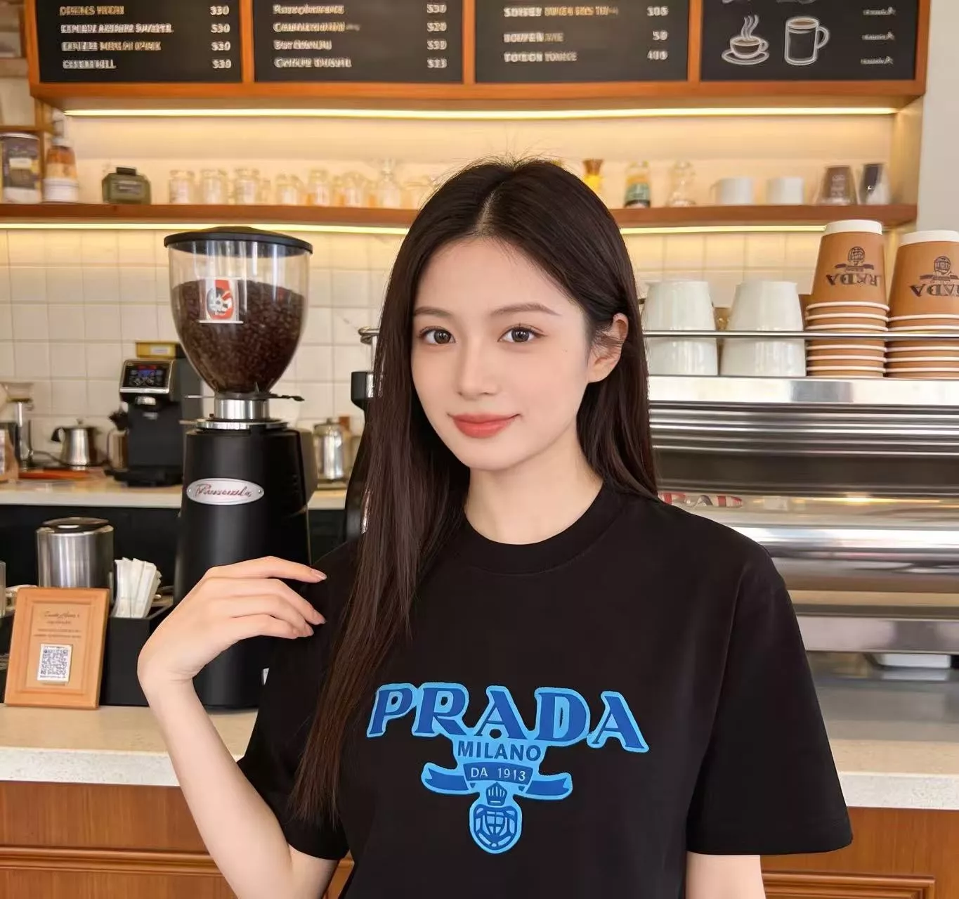 프라다 블루 로고 프린팅 반소매 탑 상세 이미지 18