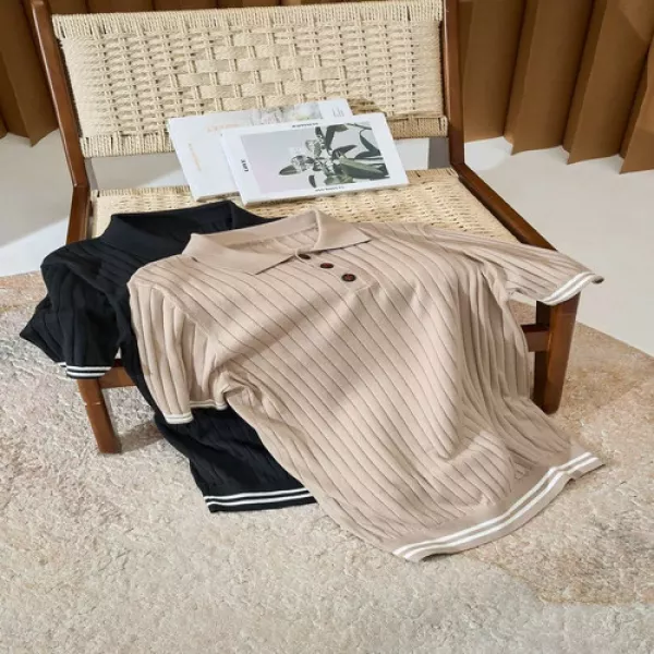키톤 세로 골지 배색 버튼 니트