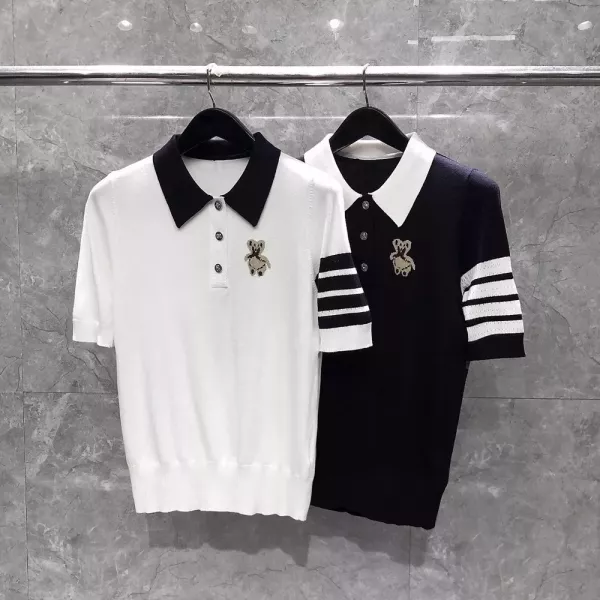 톰브라운 니트 카라 반소매 탑