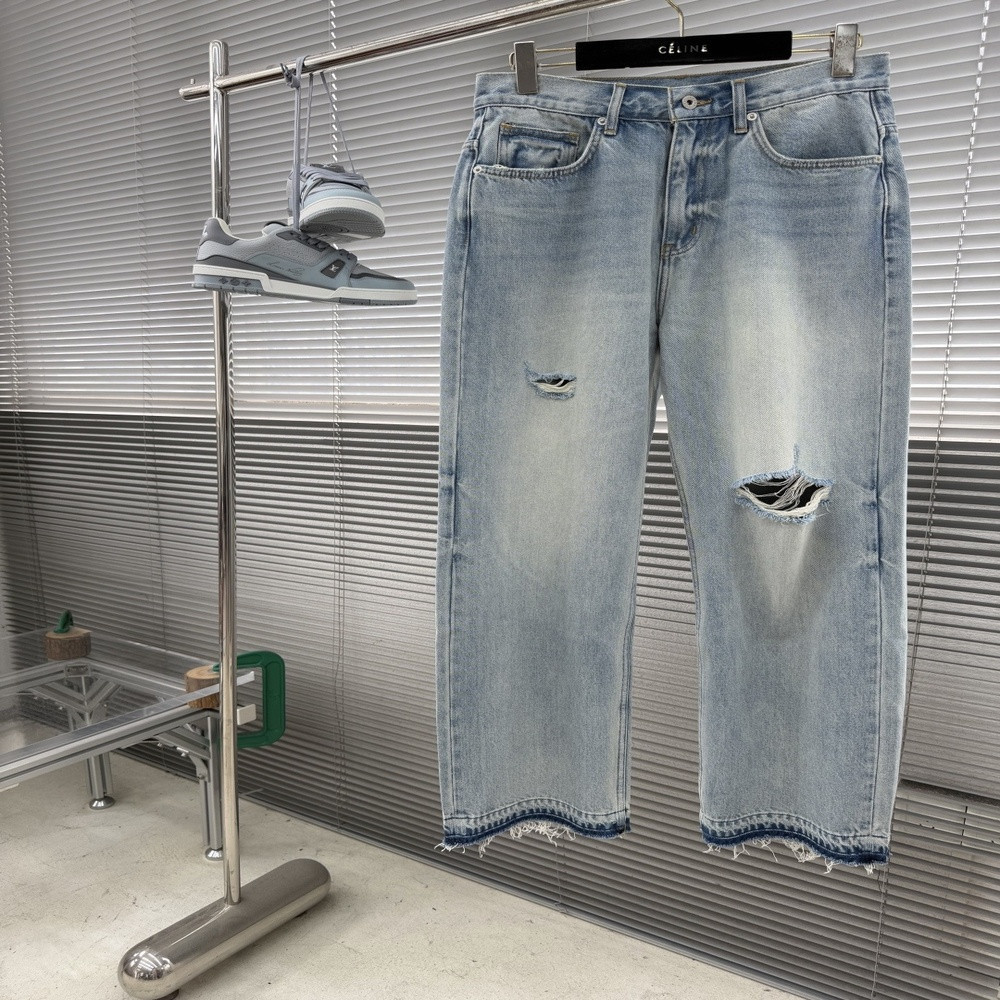 에스엠에프케이 워싱 데미지 프린트 데님 팬츠