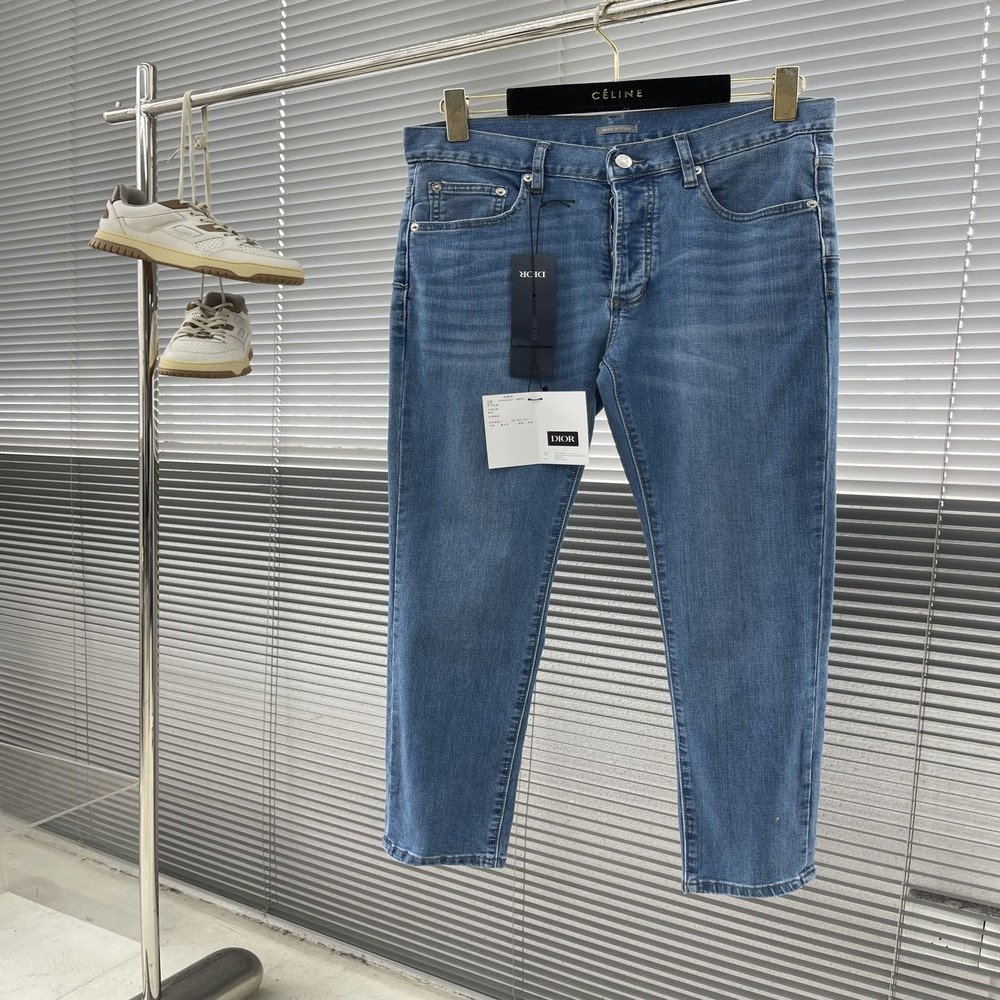 디올 블루 워싱 코튼 데님 팬츠