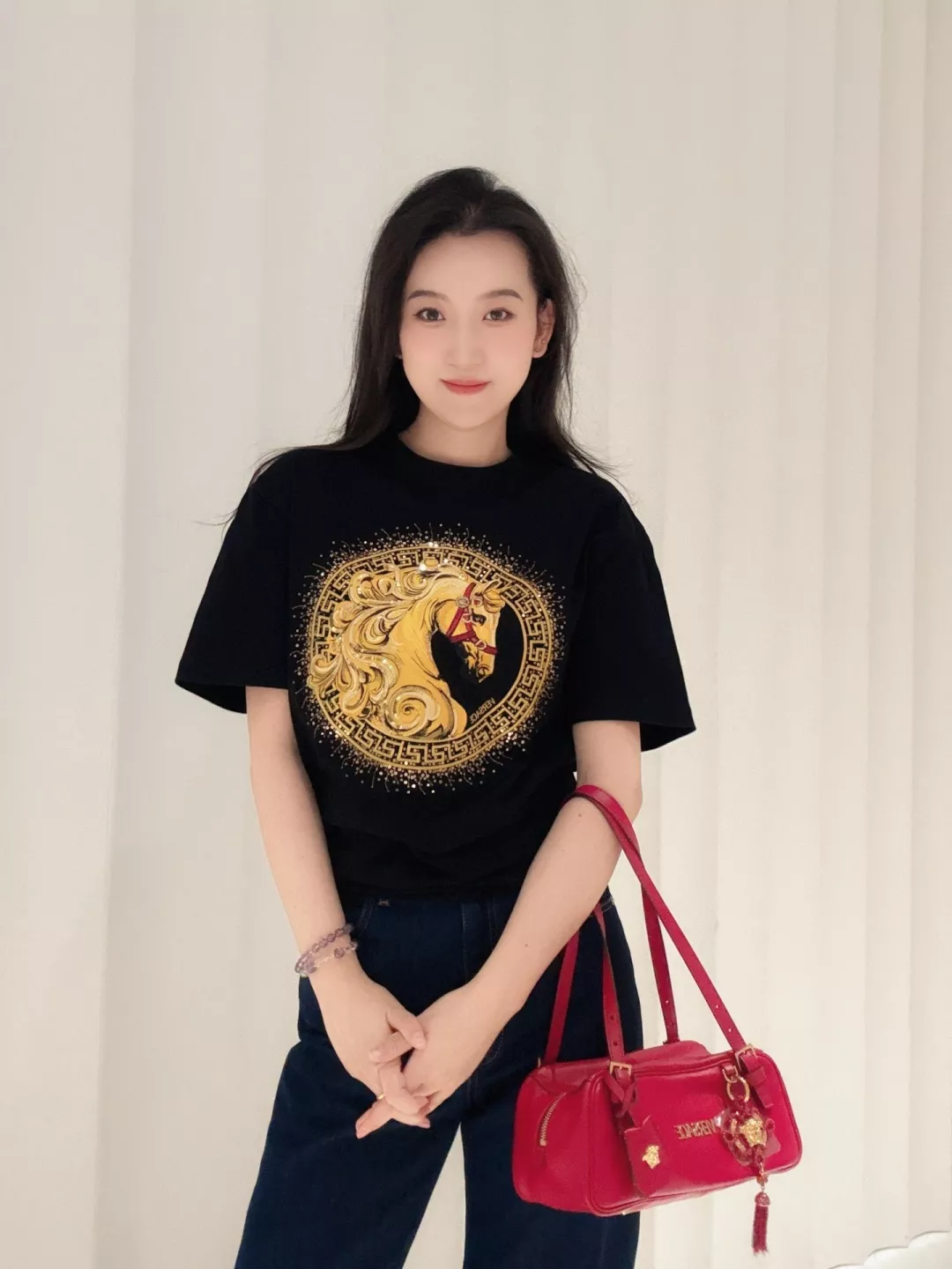 베르사체 자수 라운드넥 코튼 티셔츠 상세 이미지 14