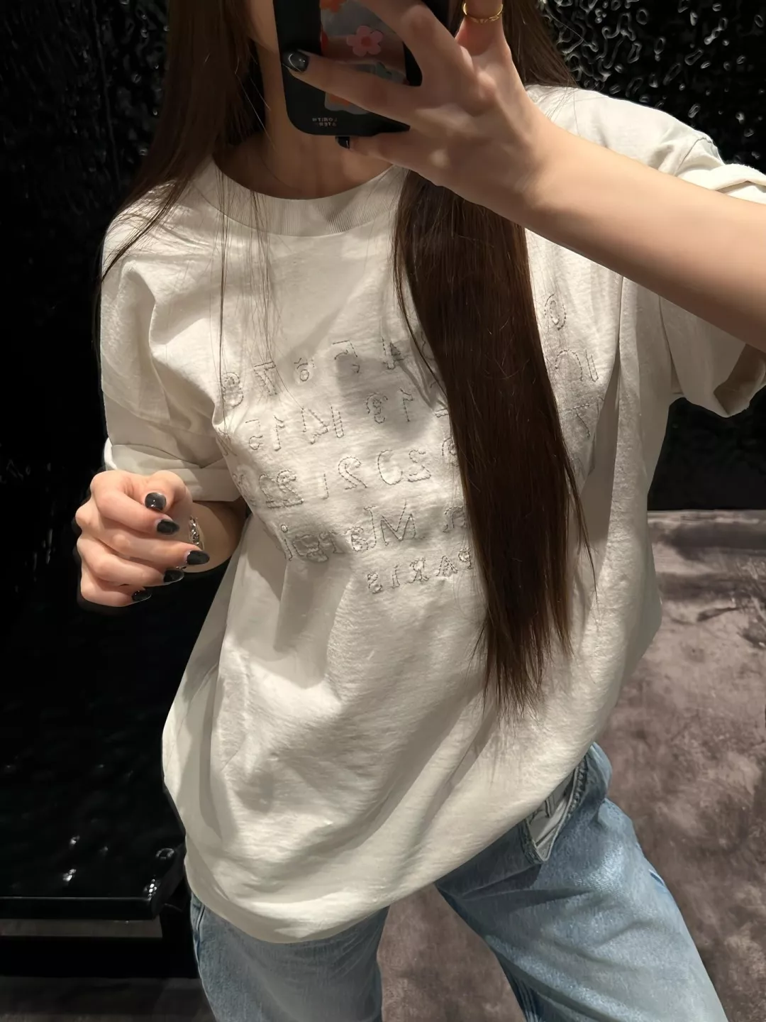 메종마르지엘라 미완성 자수 프린팅 반소매 티셔츠 상세 이미지 13