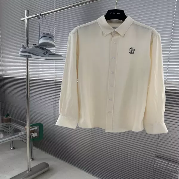 브루넬로쿠치넬리 로고 자수 린넨 카라 셔츠