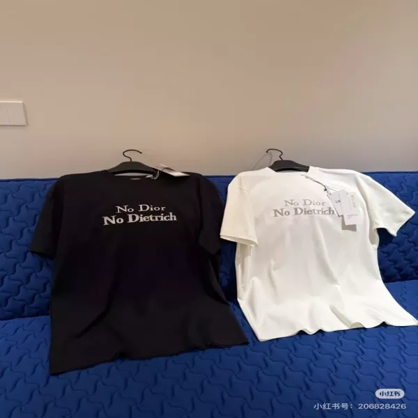 디올 자수 그래픽 코튼 티셔츠