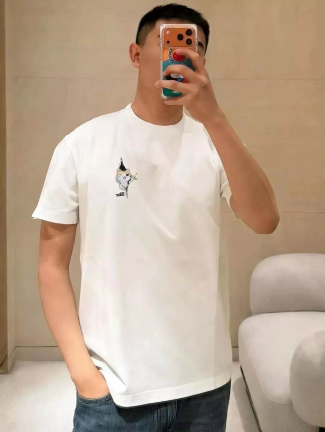 디올 고양이 자수 로고 반소매 티셔츠 상세 이미지 19