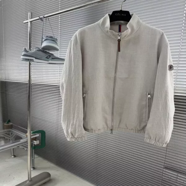 몽클레어 블랙 배지 린넨 블렌드 스탠드 재킷