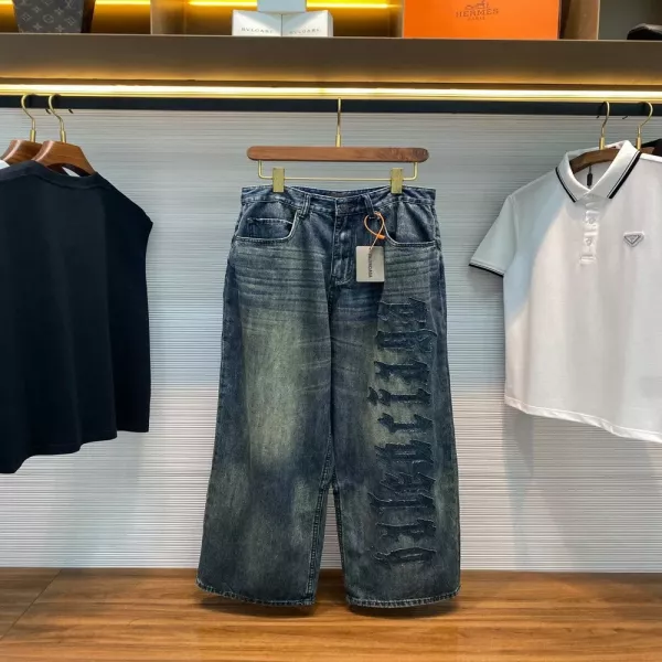 발렌시아가 워싱 자수 와이드 데님 팬츠