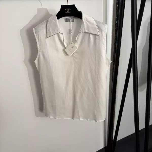 브루넬로쿠치넬리 비즈 장식 카라 린넨 베스트