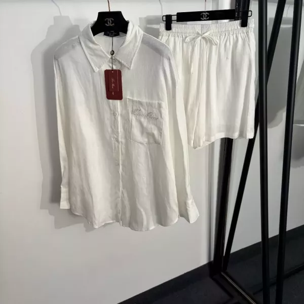 로로피아나 리넨 자수 로고 셔츠 반바지 세트