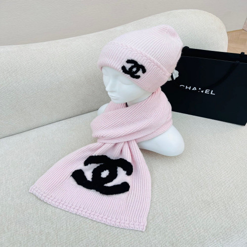 샤넬 로고 자수 머플러 비니 세트