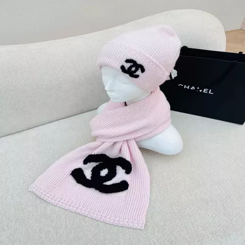 샤넬 로고 자수 머플러 비니 세트