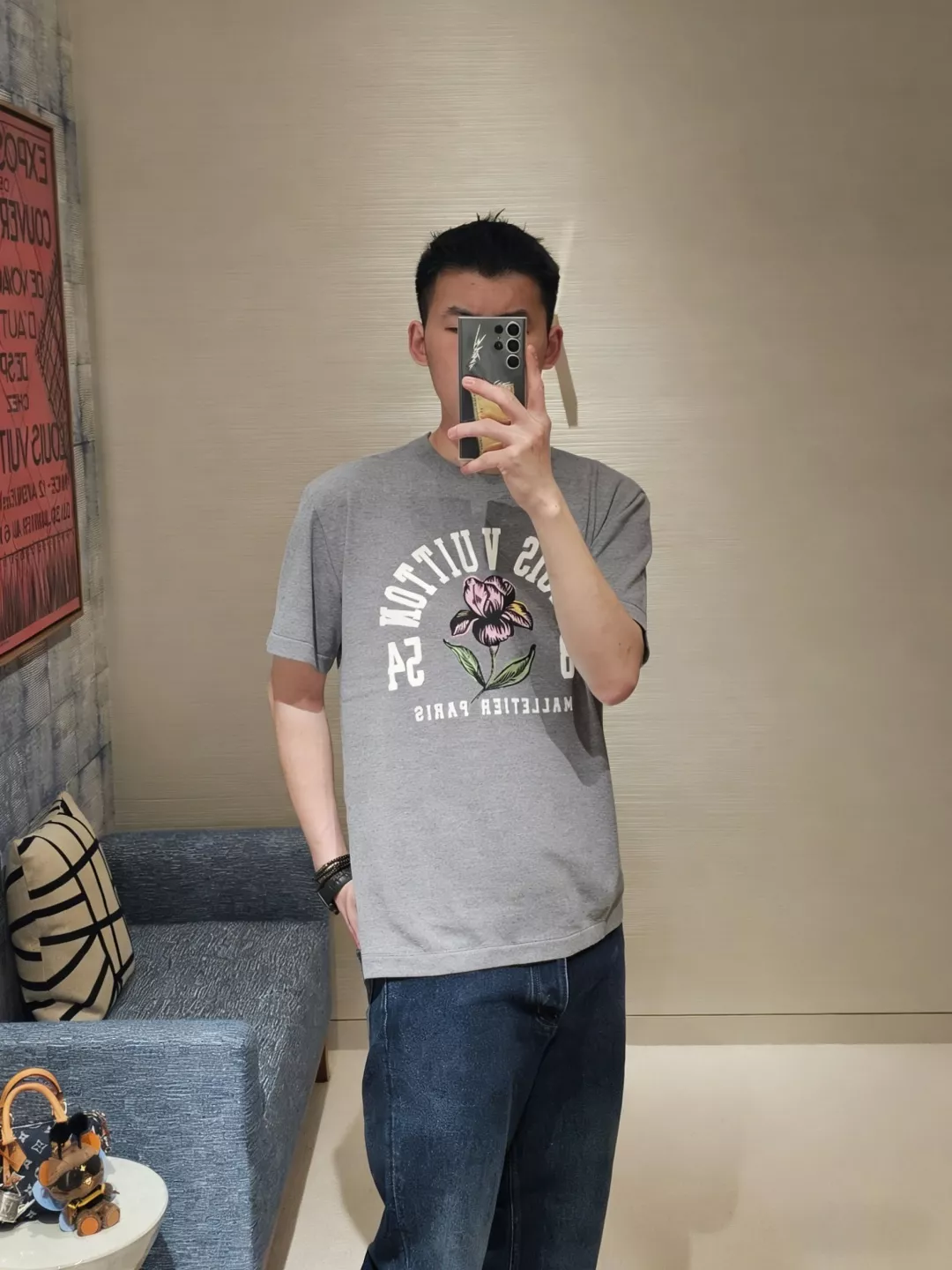 루이비통 아이리스 프린트 원형 넥 반소매 탑 상세 이미지 16