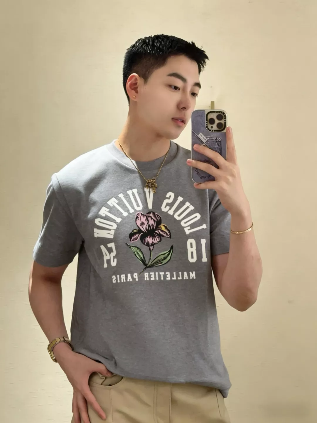 루이비통 아이리스 프린트 원형 넥 반소매 탑 상세 이미지 17