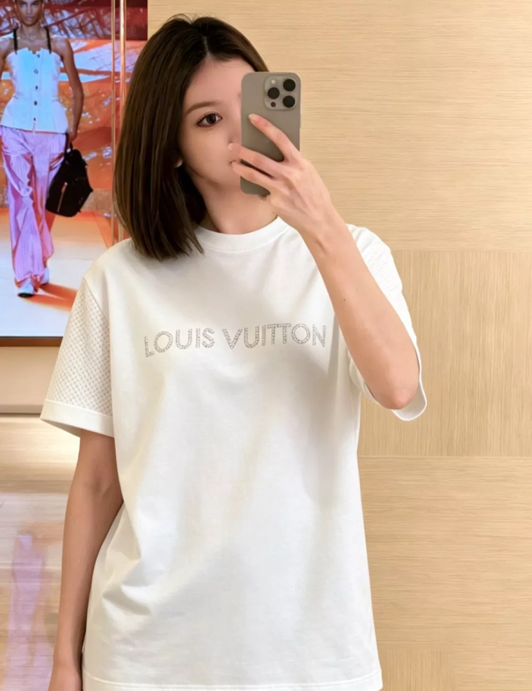 루이비통 레터링 펀칭 니트 반소매 탑 상세 이미지 10