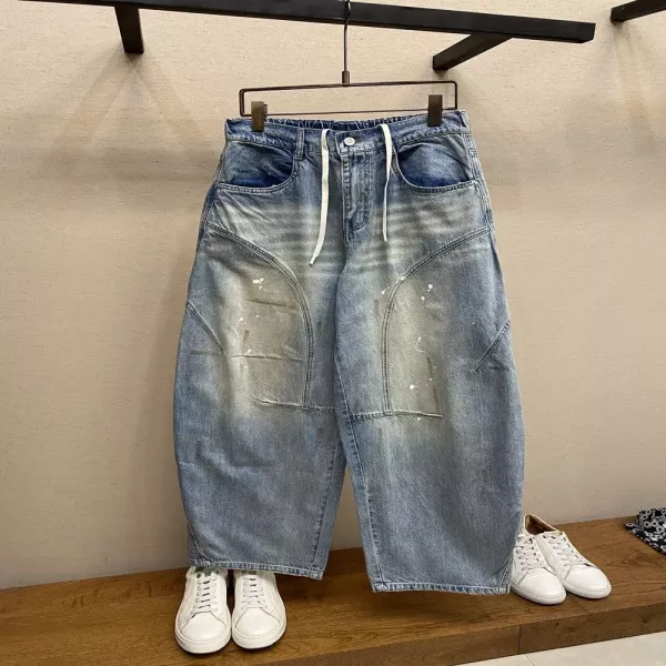 보테가베네타 워시드 페인트 벌룬 데님 팬츠