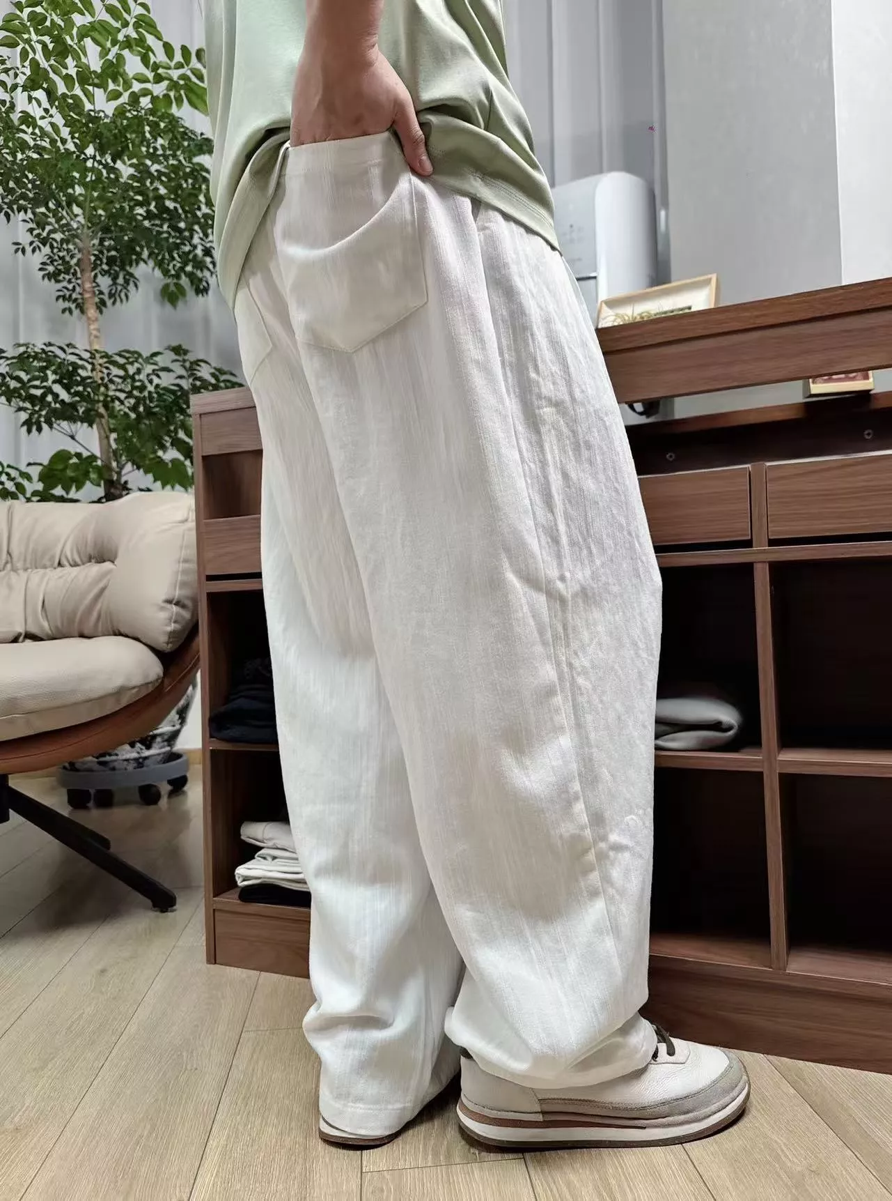 발렌티노 텐셀 혼방 와이드 밴딩 팬츠 상세 이미지 15