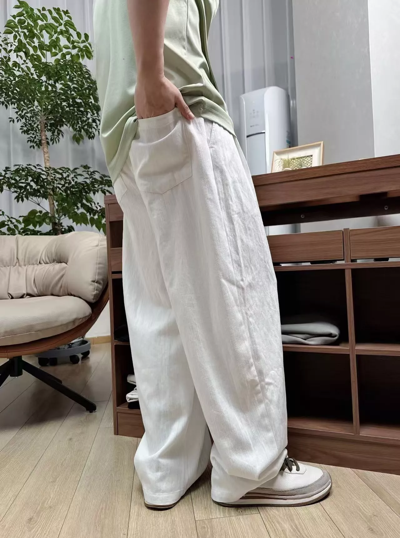 발렌티노 텐셀 혼방 와이드 밴딩 팬츠 상세 이미지 10