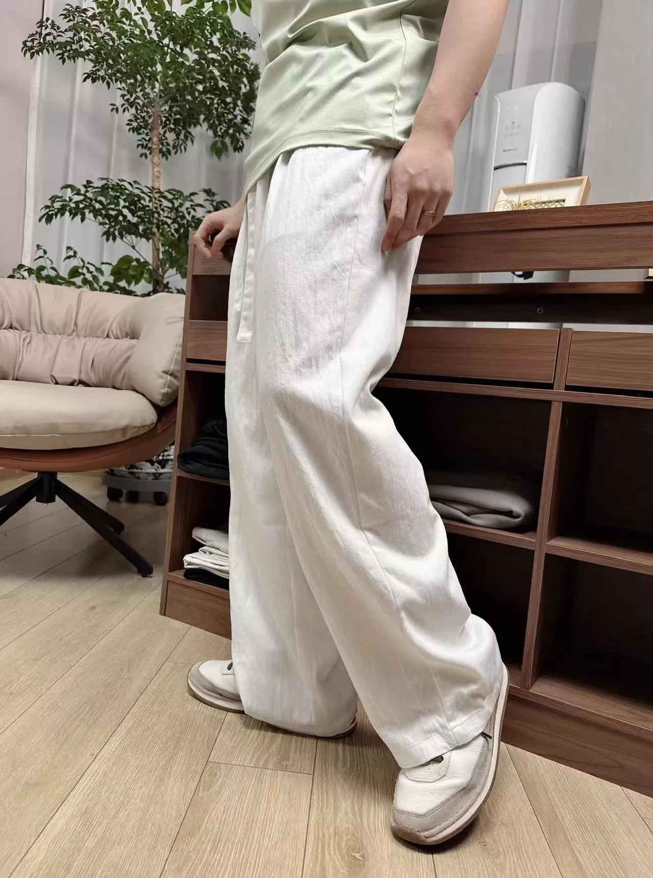 발렌티노 텐셀 혼방 와이드 밴딩 팬츠 상세 이미지 11