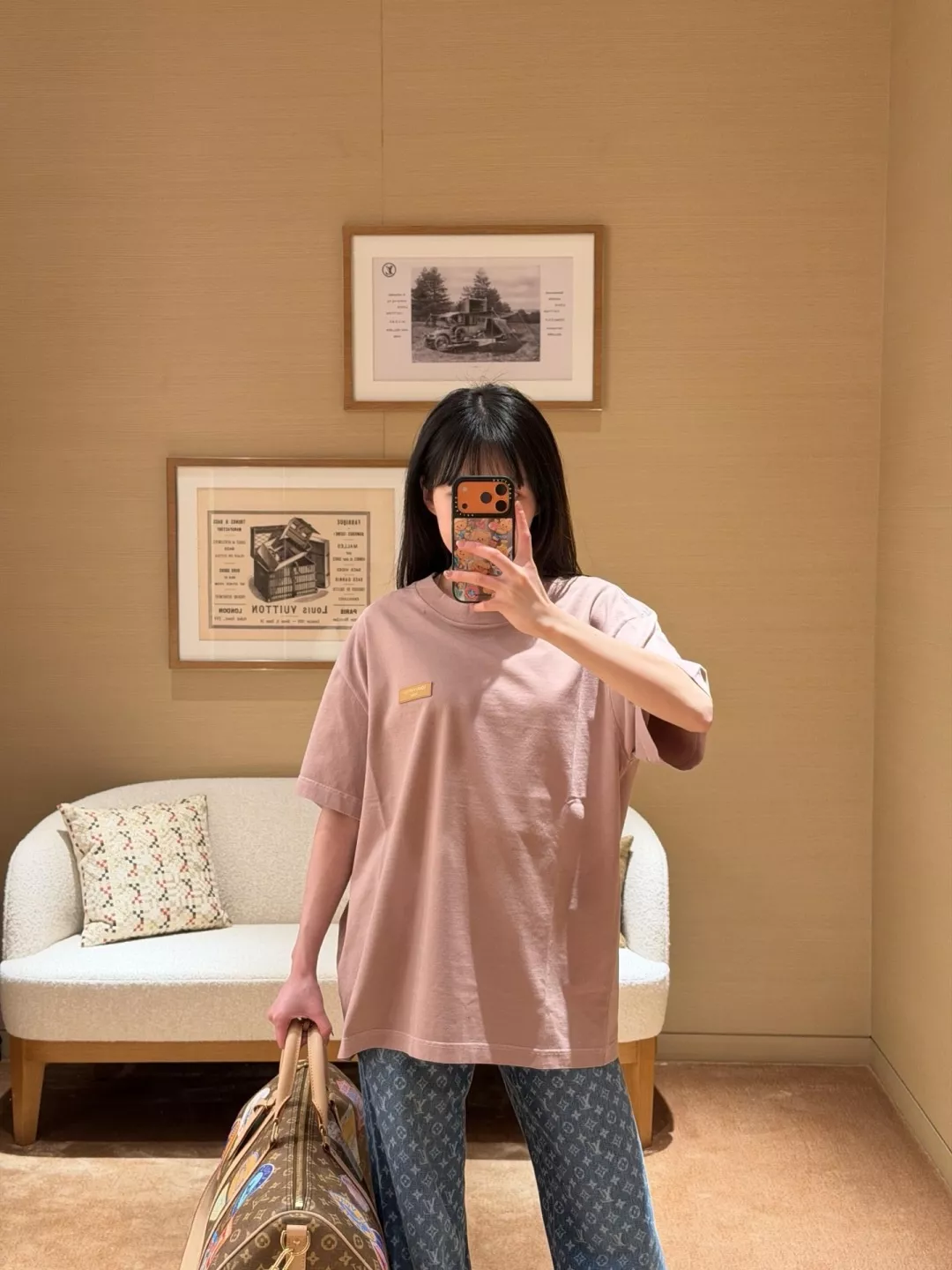 루이비통 복합 염색 가죽 패치 반팔 티셔츠 상세 이미지 15
