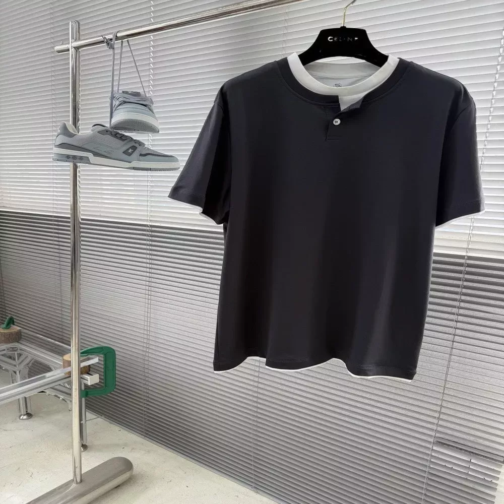 브루넬로쿠치넬리 레이어드 라운드넥 반소매 티셔츠