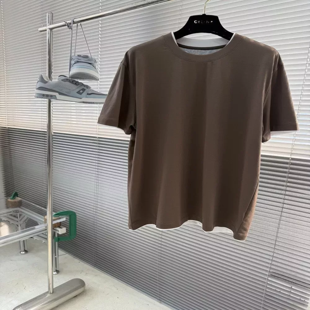 브루넬로쿠치넬리 레이어드 라운드넥 반소매 티셔츠