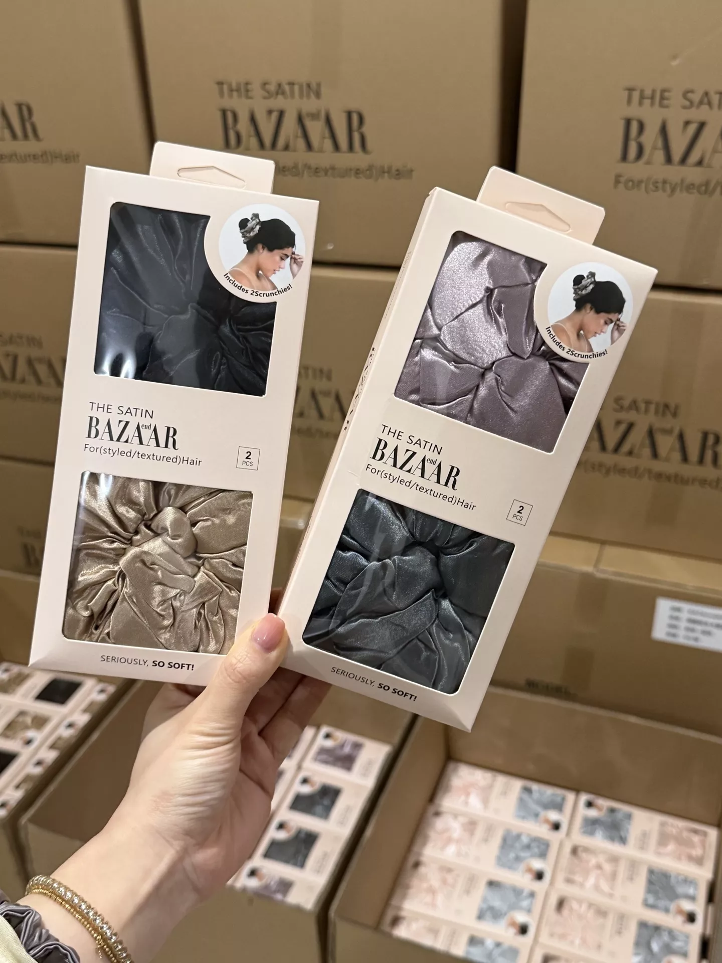 바자르 새틴 투톤 헤어 스크런치 세트 상세 이미지 3
