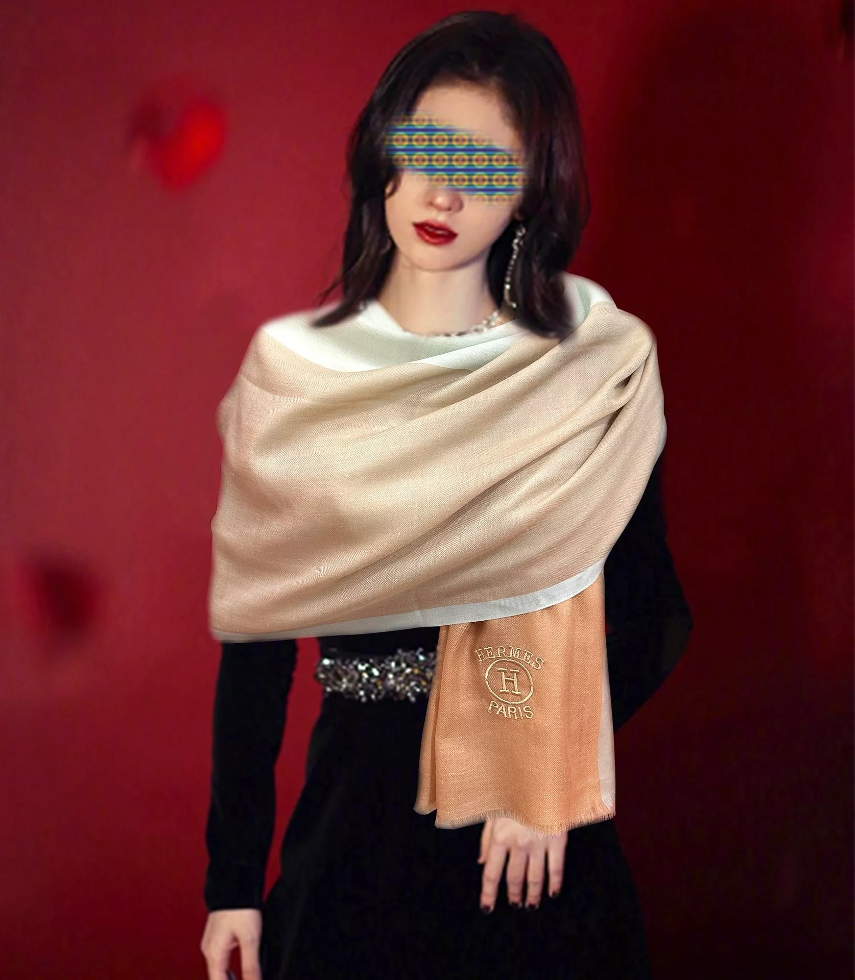 에르메스 클래식 체크 자수 숄 상세 이미지 1