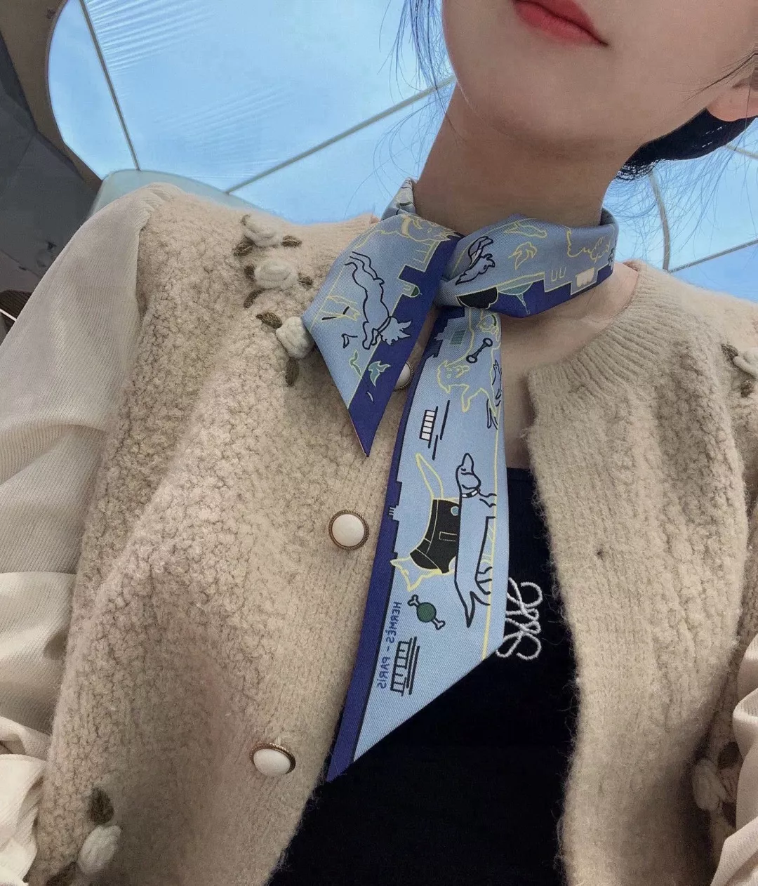 에르메스 파리 애견 프린트 양면 실크 스카프 상세 이미지 1