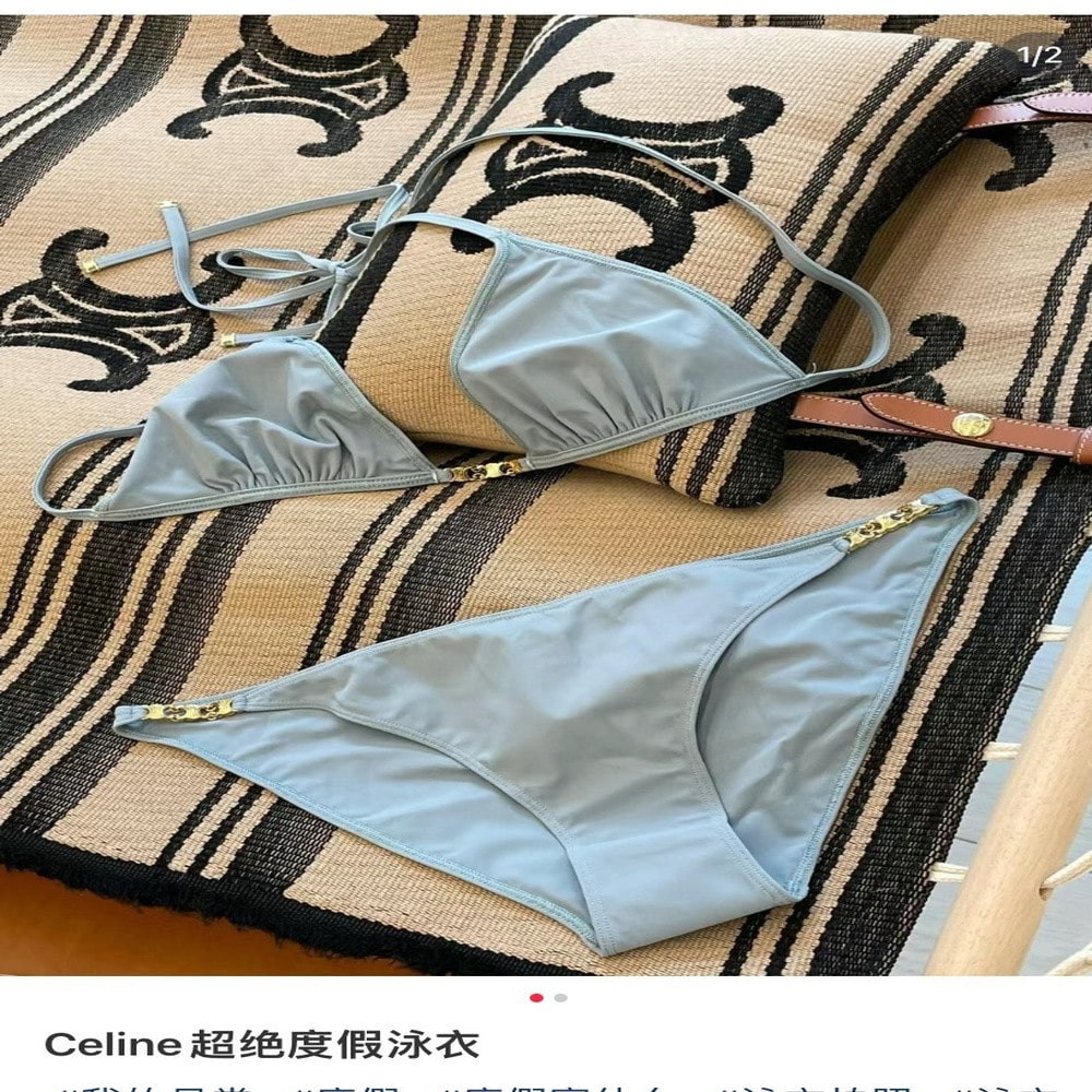 셀린느 로고 포인트 투피스 스윔웨어