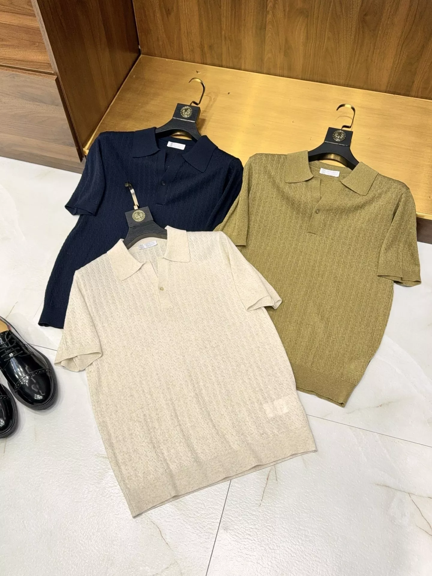 브루넬로쿠치넬리 자카드 니트 반소매 폴로 탑 상세 이미지 19