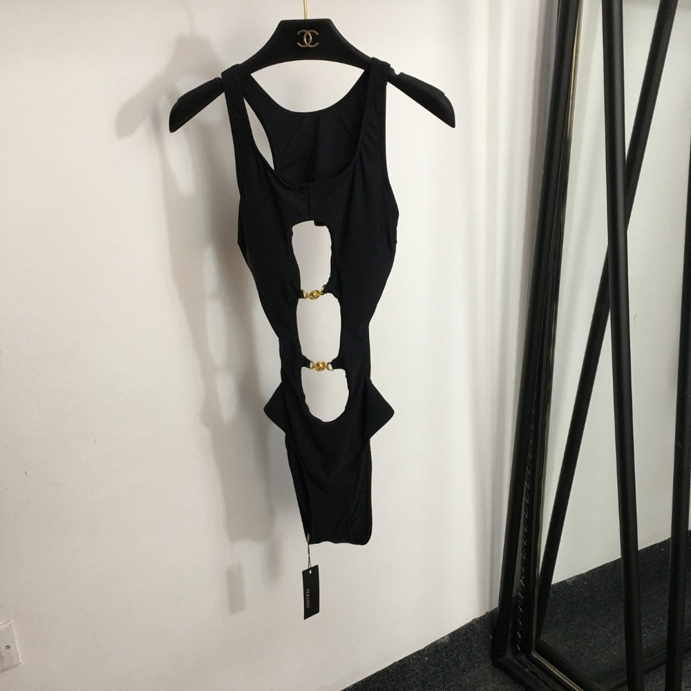 베르사체 메두사 금장 포인트 오픈백 수영복