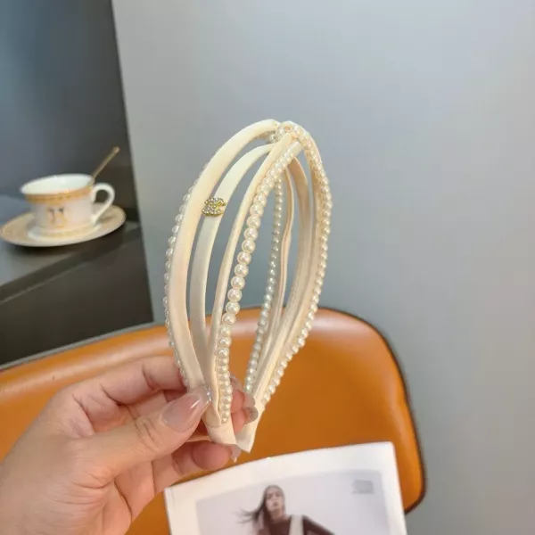 샤넬 진주 크로스 와이드 헤어밴드