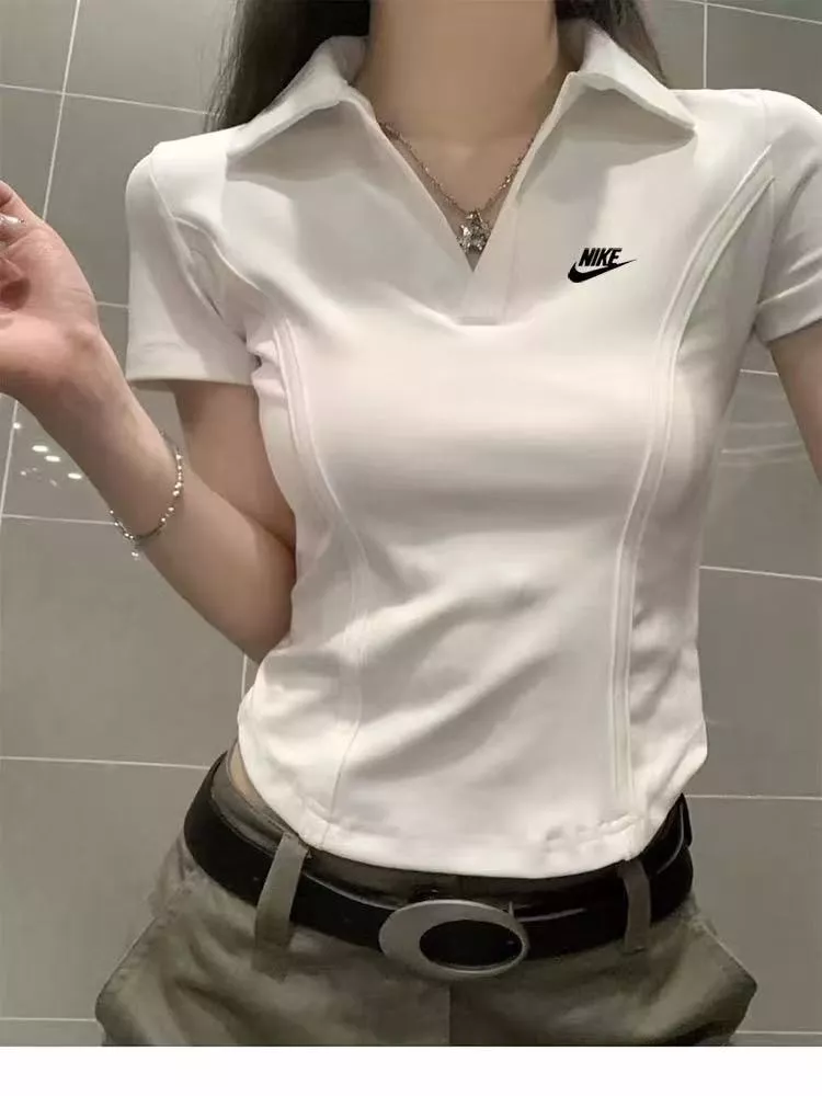 나이키 여성 브이넥 크롭 니트 카라 반팔 상세 이미지 10