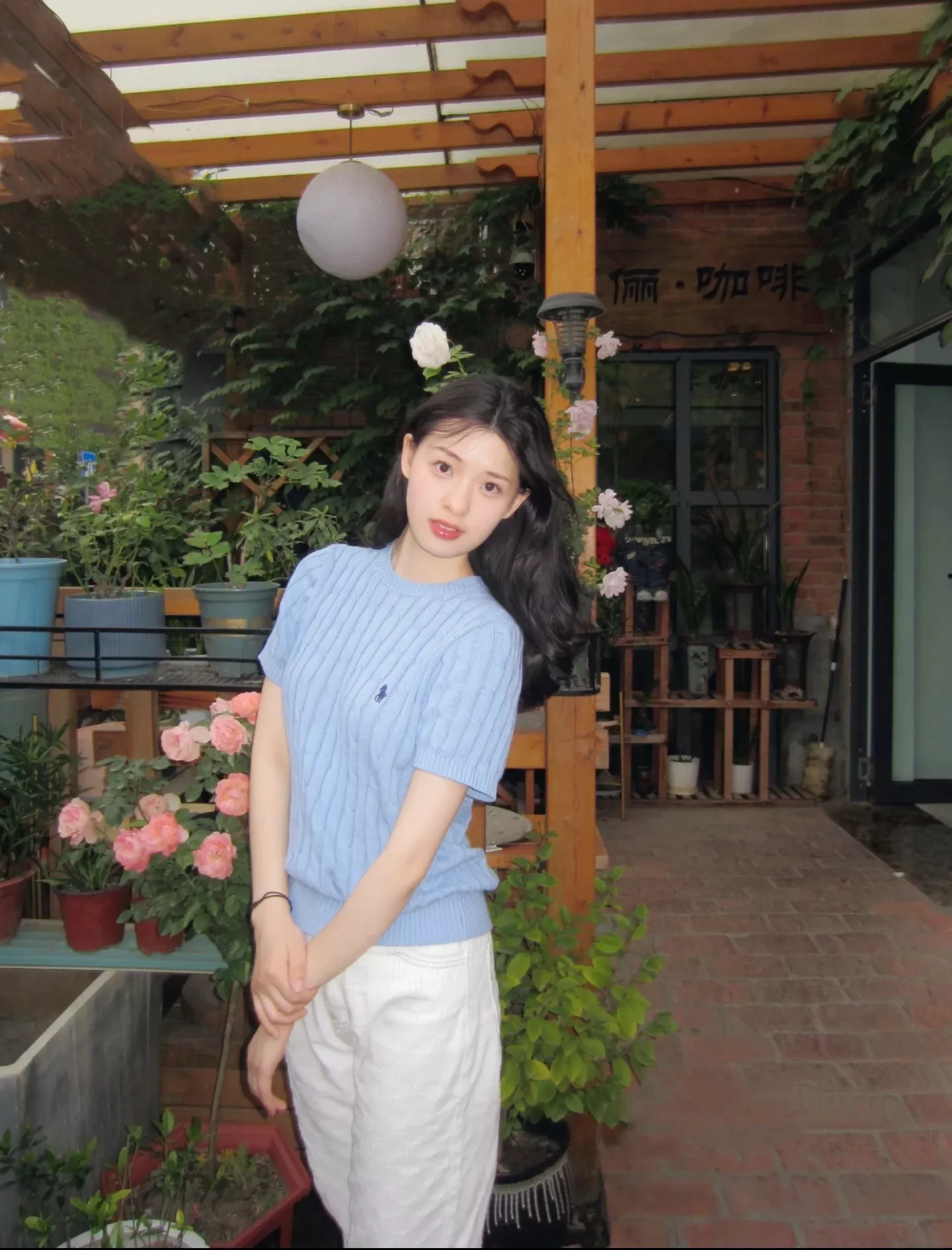 랄프로렌 케이블 니트 포니 자수 라운드넥 반소매 탑 상세 이미지 18
