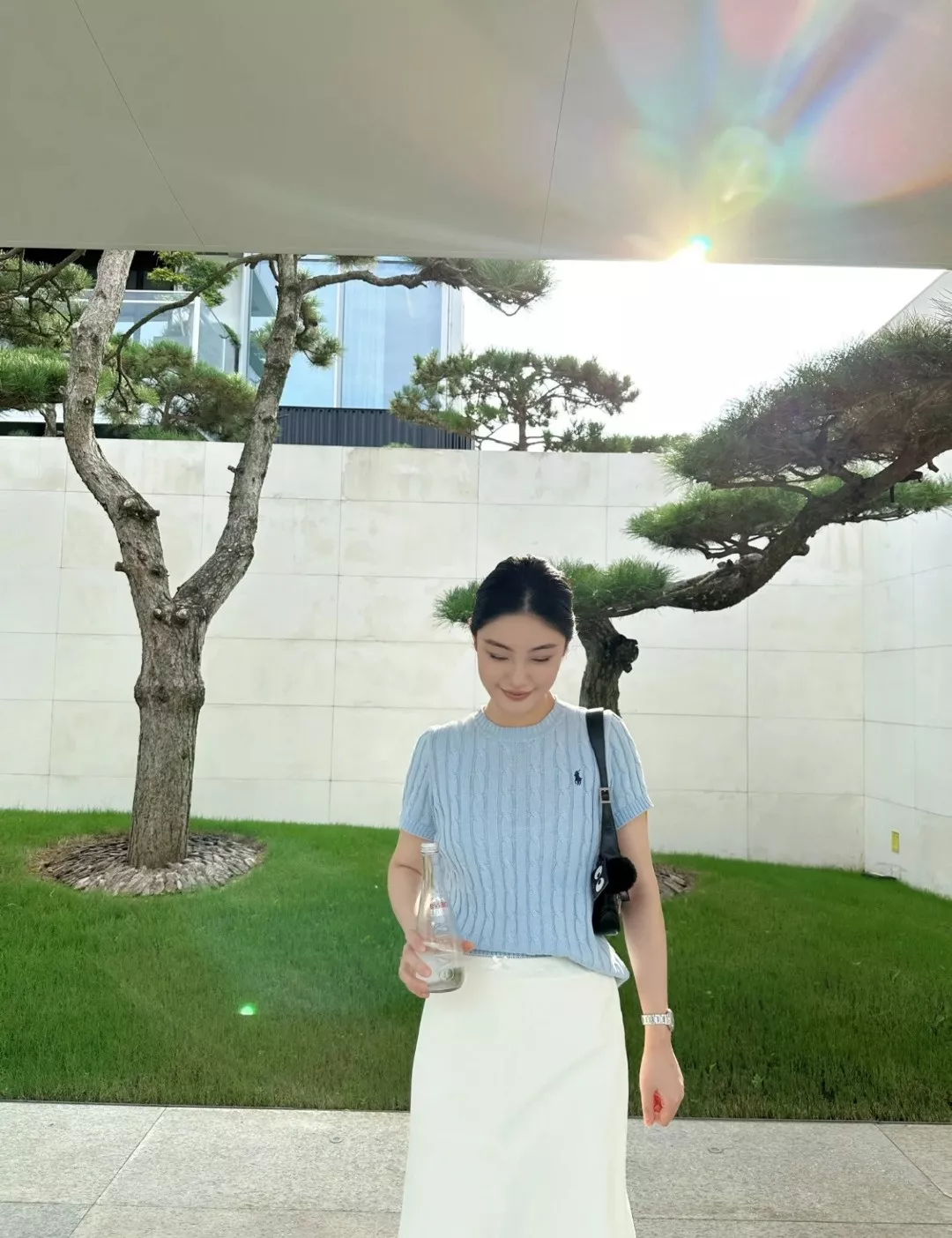 랄프로렌 케이블 니트 포니 자수 라운드넥 반소매 탑 상세 이미지 13