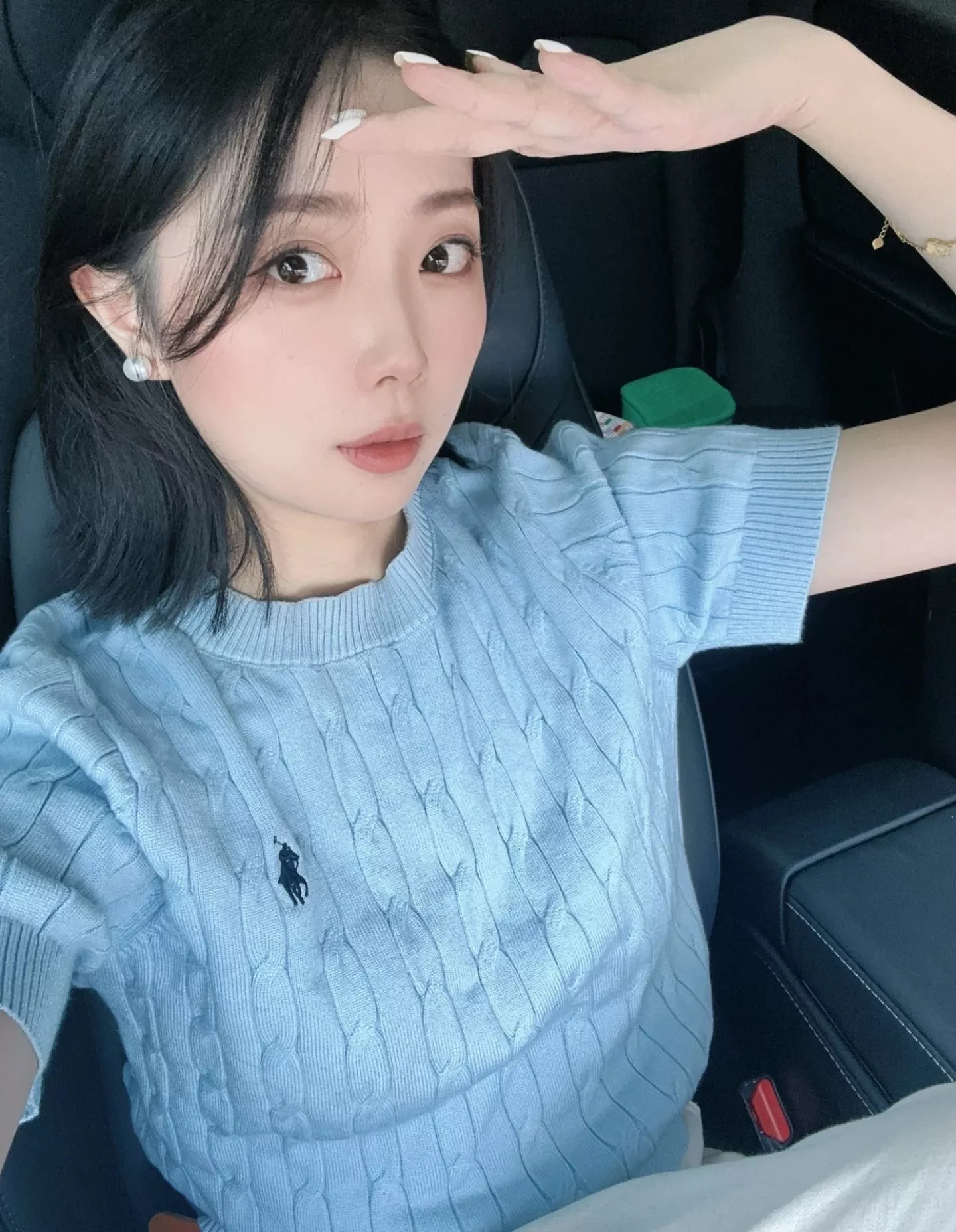 랄프로렌 케이블 니트 포니 자수 라운드넥 반소매 탑 상세 이미지 14