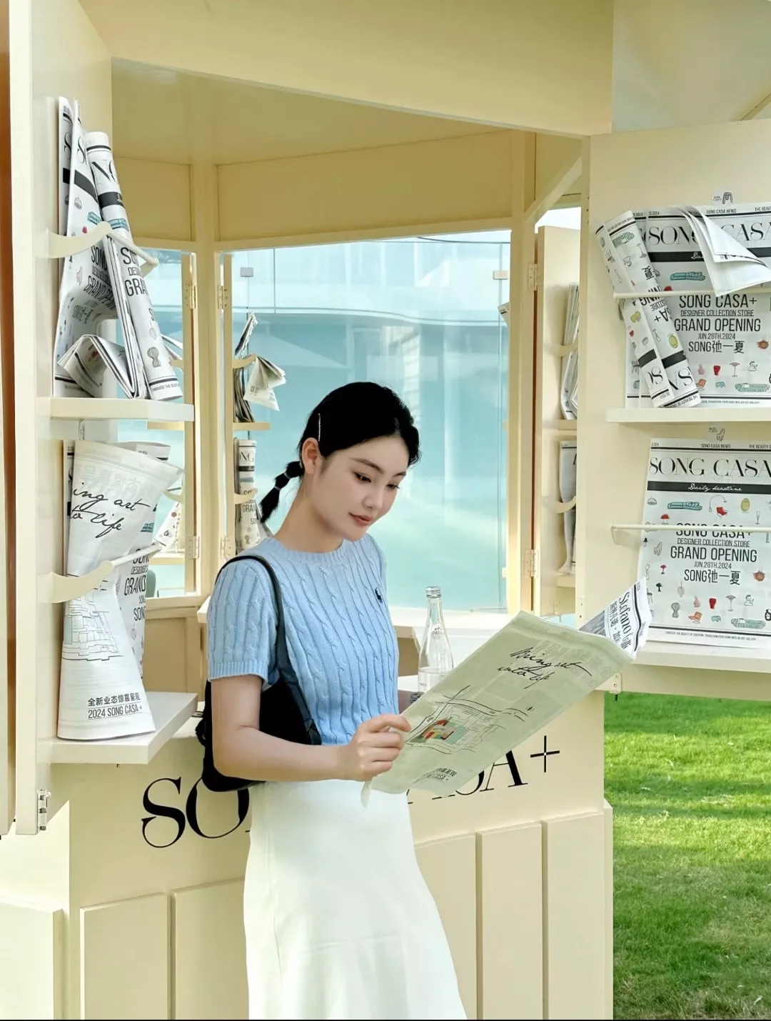 랄프로렌 케이블 니트 포니 자수 라운드넥 반소매 탑 상세 이미지 12